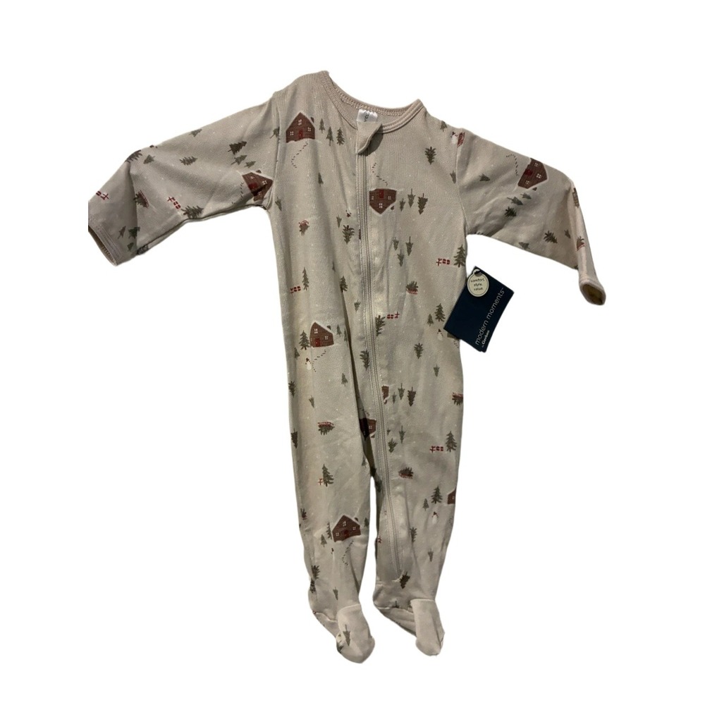 Modern‎ Moments by Gerber Neutral Winter Village Cabin Footed Sleeper 3-6M NEW